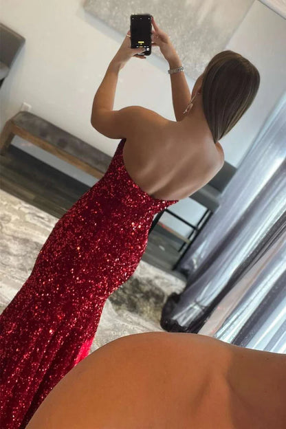 Sequin Strapless Mermaid Long Prom Dress