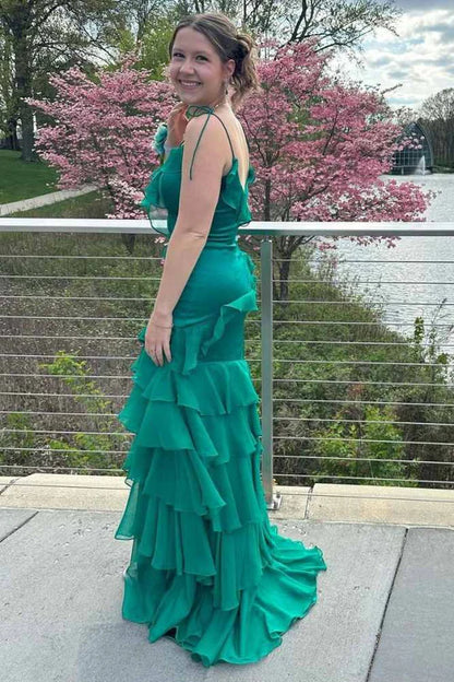 V-Neck Ruffle Long Prom Dress with Slit