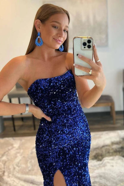 Sequin Strapless Mermaid Long Prom Dress