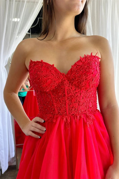 Tulle Appliques Sweetheart Ruffle Long Prom Dress