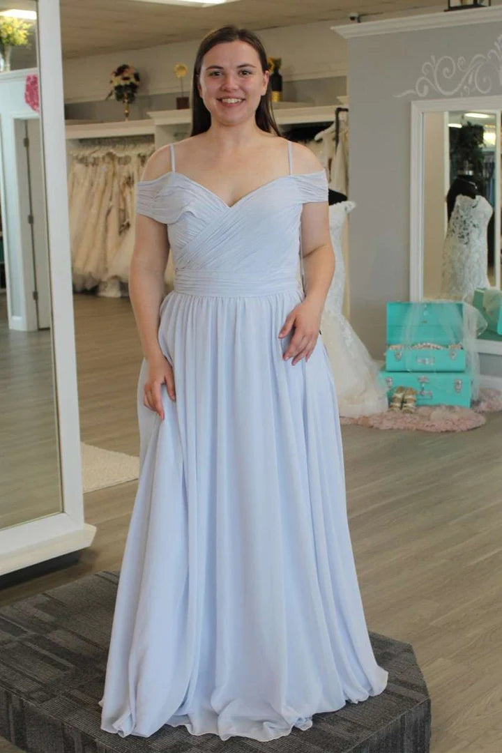 Light Blue Chiffon Cold-Shoulder Classic fit A-Line Bridesmaid Dress