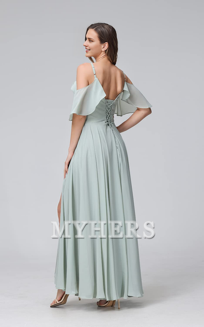 Sweetheart Off Shoulder Chiffon Side Fork Elegant Long Bridesmaid Dresses Wedding Guests Dresses