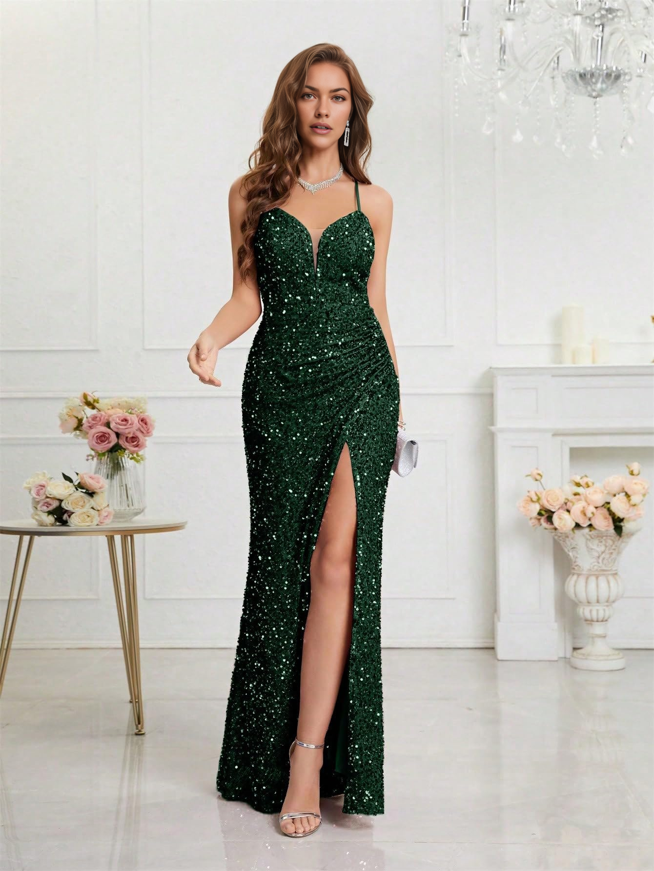Wedding Guests Dresses Sequin Dress for Women Prom Dress Sexy V-Neck Bodycon Sequin Gowns and Evening Dresses Prom Dresses Formal Wear Dresses
