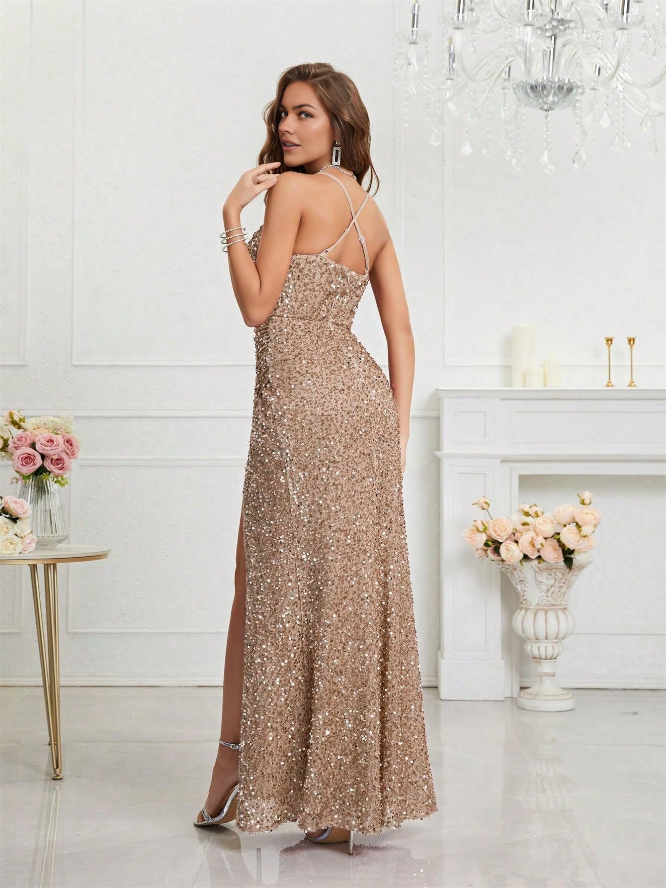 Wedding Guests Dresses Sequin Dress for Women Prom Dress Sexy V-Neck Bodycon Sequin Gowns and Evening Dresses Prom Dresses Formal Wear Dresses
