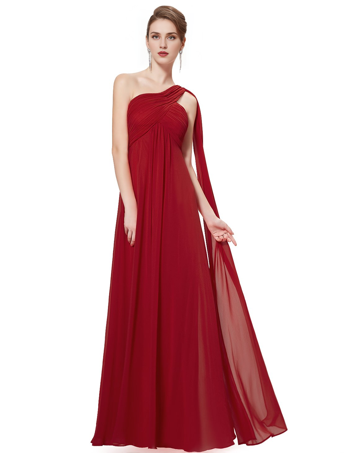 One Shoulder Empire Waist Chiffon Pleated Elegant Long Bridesmaid Dresses Wedding Guests Dresses