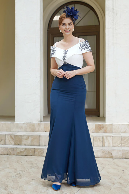 Fall November December Wedding Guest Dress Mother of the Groom / Bride Dresses Sheath Off-the-Shoulder Chiffon Cultivate oneself Long Formal Dresses