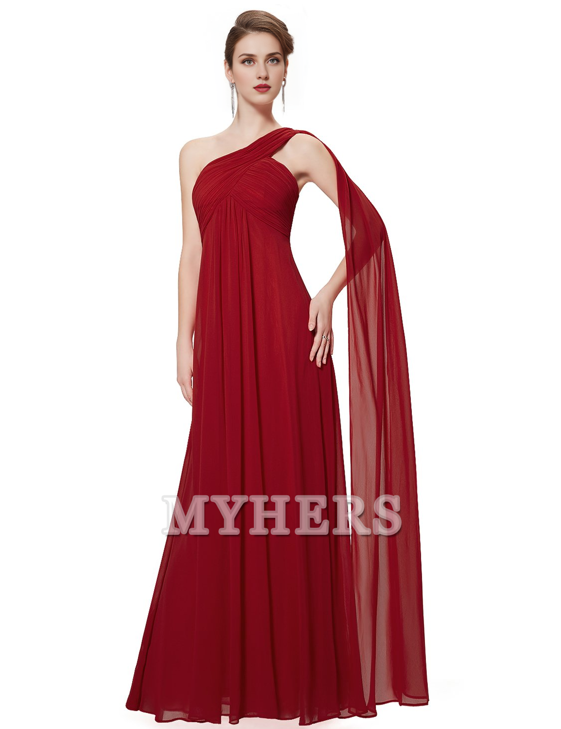One Shoulder Empire Waist Chiffon Pleated Elegant Long Bridesmaid Dresses Wedding Guests Dresses