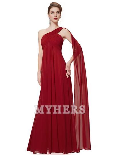 One Shoulder Empire Waist Chiffon Pleated Elegant Long Bridesmaid Dresses Wedding Guests Dresses