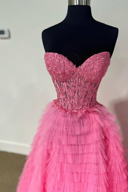 Appliques Sweetheart Ruffle Tiered A-Line Prom Dress