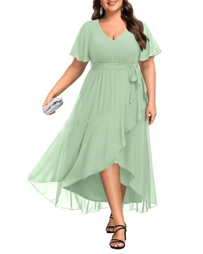 Plus Size Long Dress Chiffon High Low Split Ruffle Bridesmaid Dresses Wedding Guests Dresses