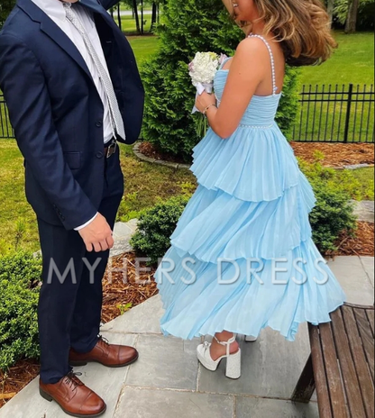 My Hers Ladies Formal Dress Cute A Line Sweetheart Pleat Tiers Chiffon Long With Pearls Beading Exquisite Prom Dress