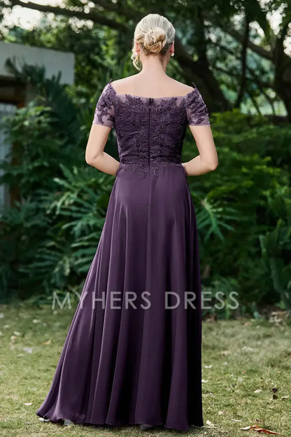 My Hers New Product Mother of The Bride Dress Ruched Applique Short Sleeves Chiffon Long Dress Elegant Formal Dress High Quality Wedding Guests Dresses