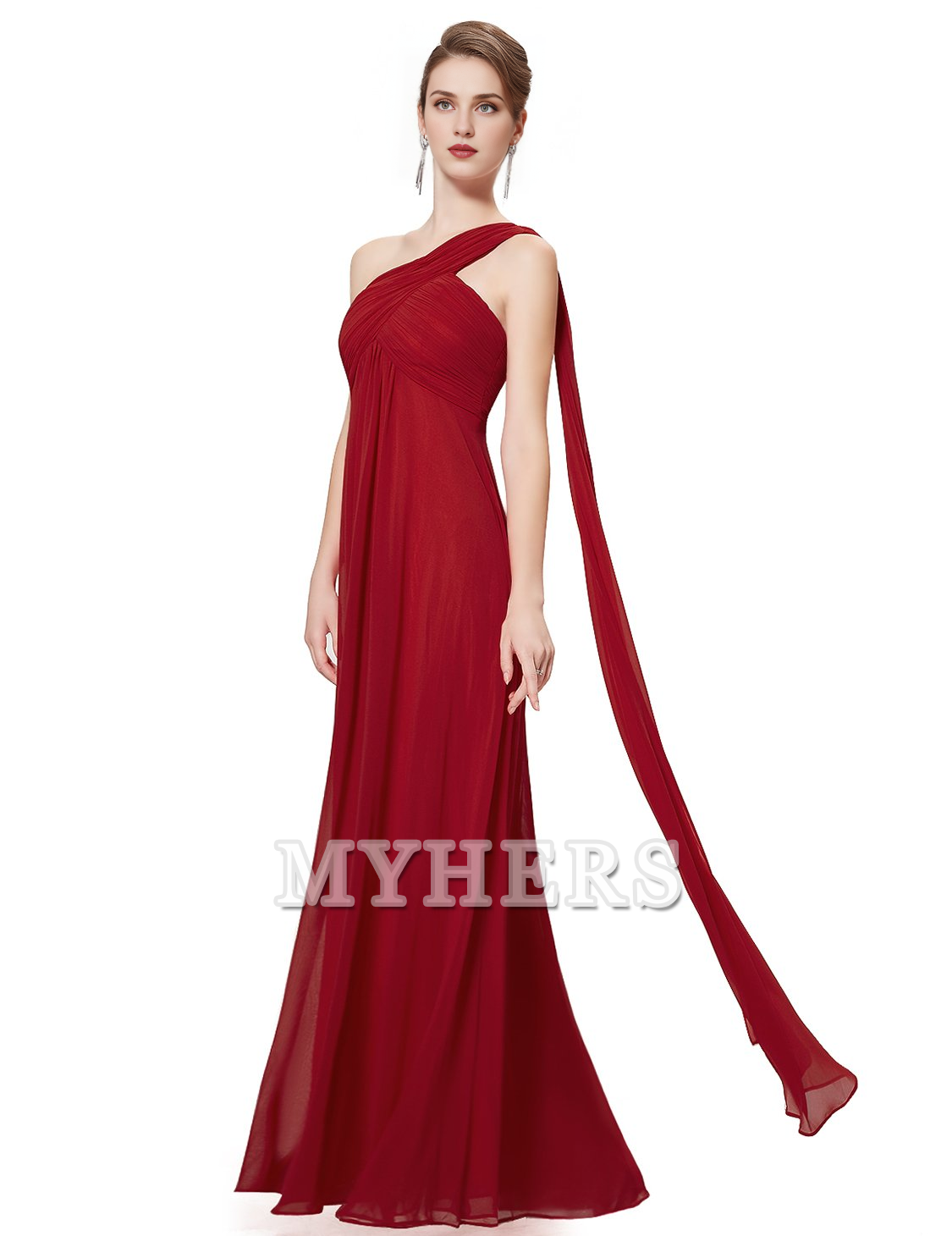 One Shoulder Empire Waist Chiffon Pleated Elegant Long Bridesmaid Dresses Wedding Guests Dresses