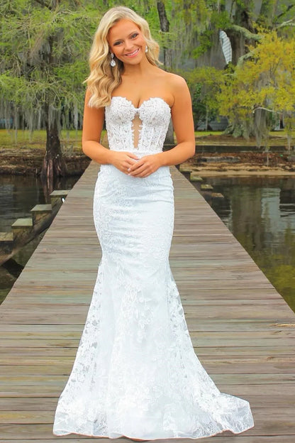 Appliques Sweetheart Keyhole Trumpet Long Prom Dress
