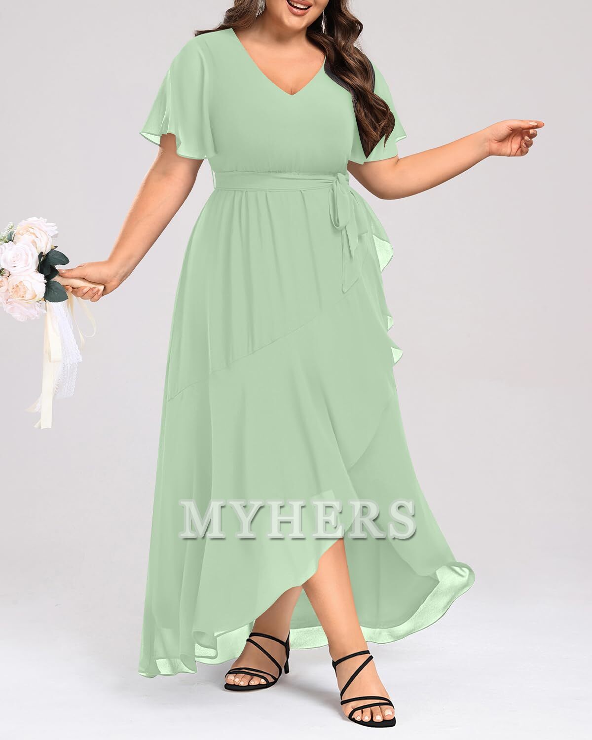 Plus Size Long Dress Chiffon High Low Split Ruffle Bridesmaid Dresses Wedding Guests Dresses