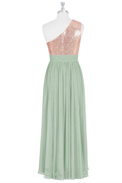 Sequins One-Shoulder Long Bridesmaid Dress