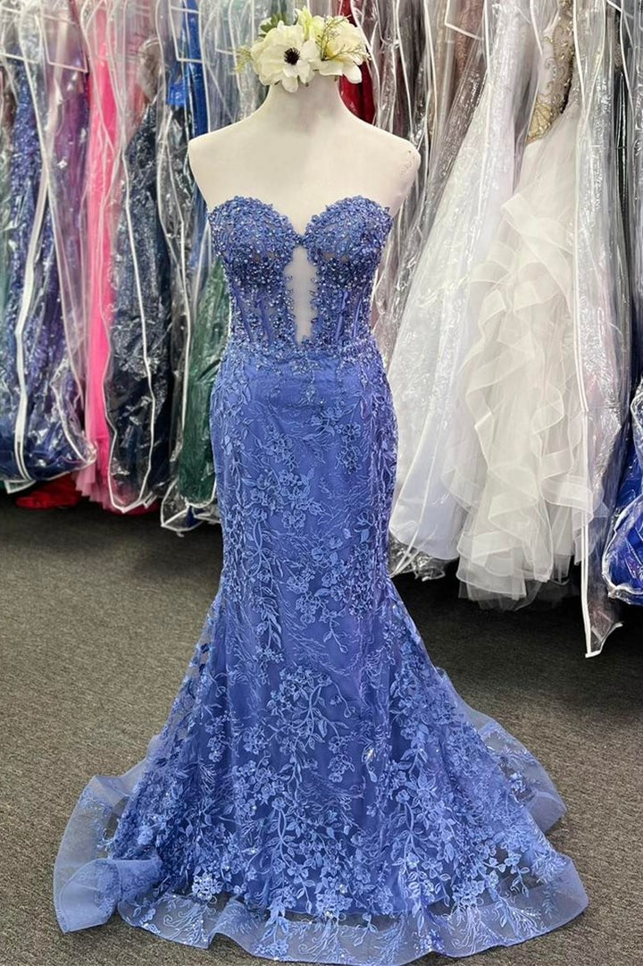 Appliques Sweetheart Keyhole Trumpet Long Prom Dress