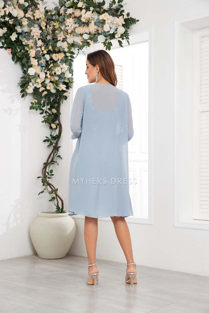 My Hers New Product Mother of The Bride Dress 2 Pieces Knee Length Lace Chiffon Ruched Adoration Elegant Wedding Guests Dresses
