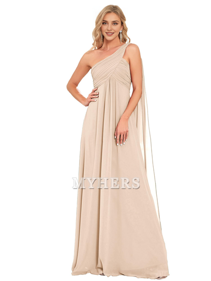 One Shoulder Empire Waist Chiffon Pleated Elegant Long Bridesmaid Dresses Wedding Guests Dresses