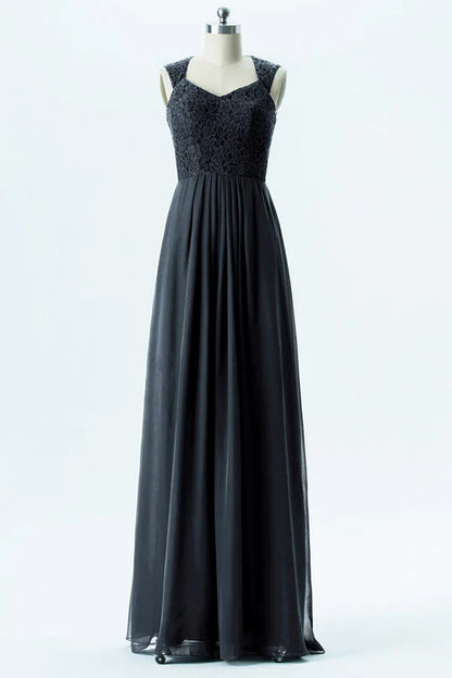 Black Embroidered Sweetheart Square neck Sleeveless Bridesmaid Dress