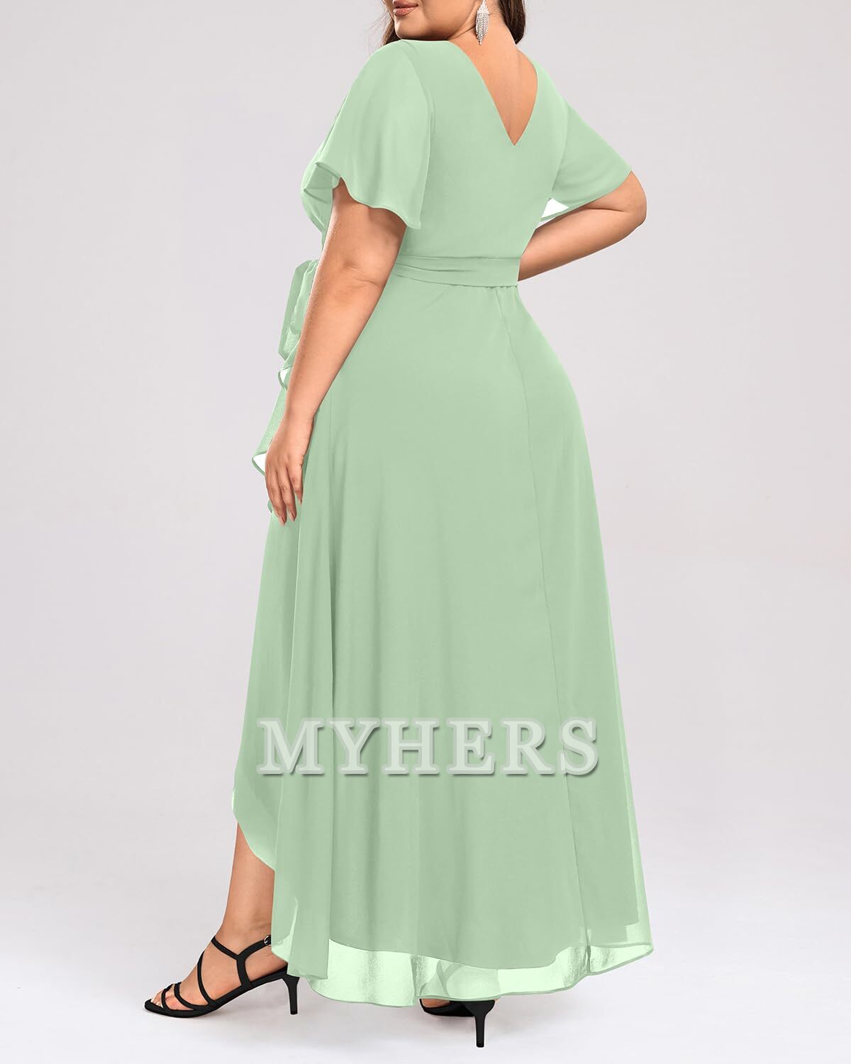 Plus Size Long Dress Chiffon High Low Split Ruffle Bridesmaid Dresses Wedding Guests Dresses