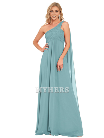 One Shoulder Empire Waist Chiffon Pleated Elegant Long Bridesmaid Dresses Wedding Guests Dresses