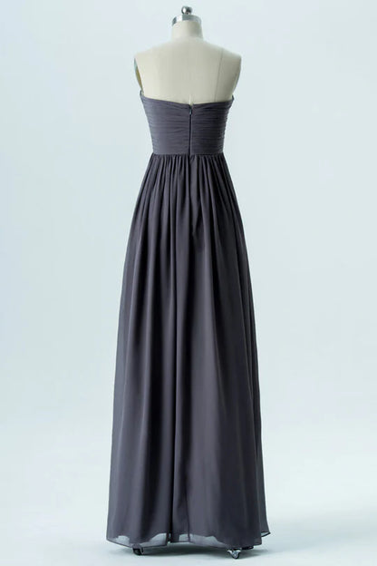 Charcoal Grey Chiffon Strapless Off-the-Shoulder Bridesmaid Dress