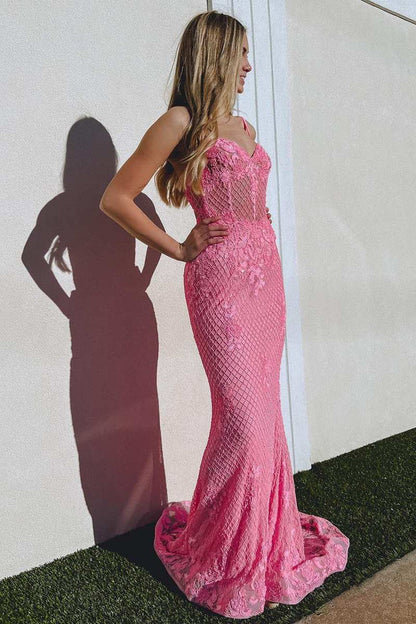 Floral Lace Cutout Back Mermaid Long Prom Gown