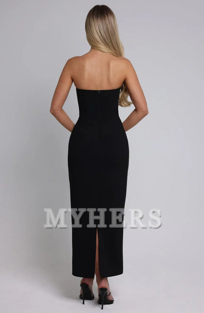 Elegant Strapless Mermaid Rear Fork Sheath Dresses Fake Pocket Decoration Bridesmaid Dresses Wedding Guests Dresses