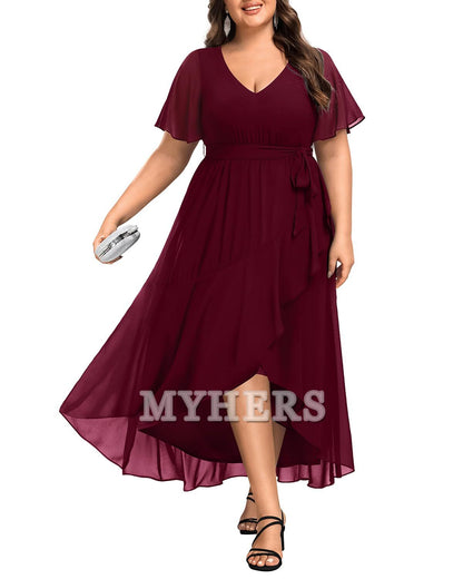 Plus Size Long Dress Chiffon High Low Split Ruffle Bridesmaid Dresses Wedding Guests Dresses