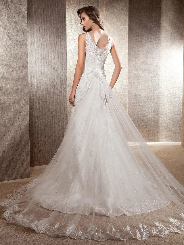 Wedding Dresses Scoop Neck Lace Tulle Sleeveless