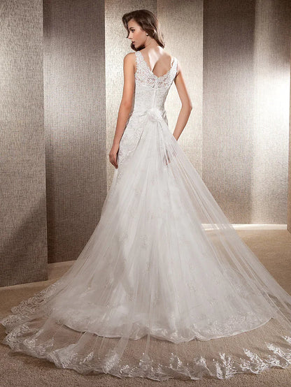 Wedding Dresses Scoop Neck Lace Tulle Sleeveless