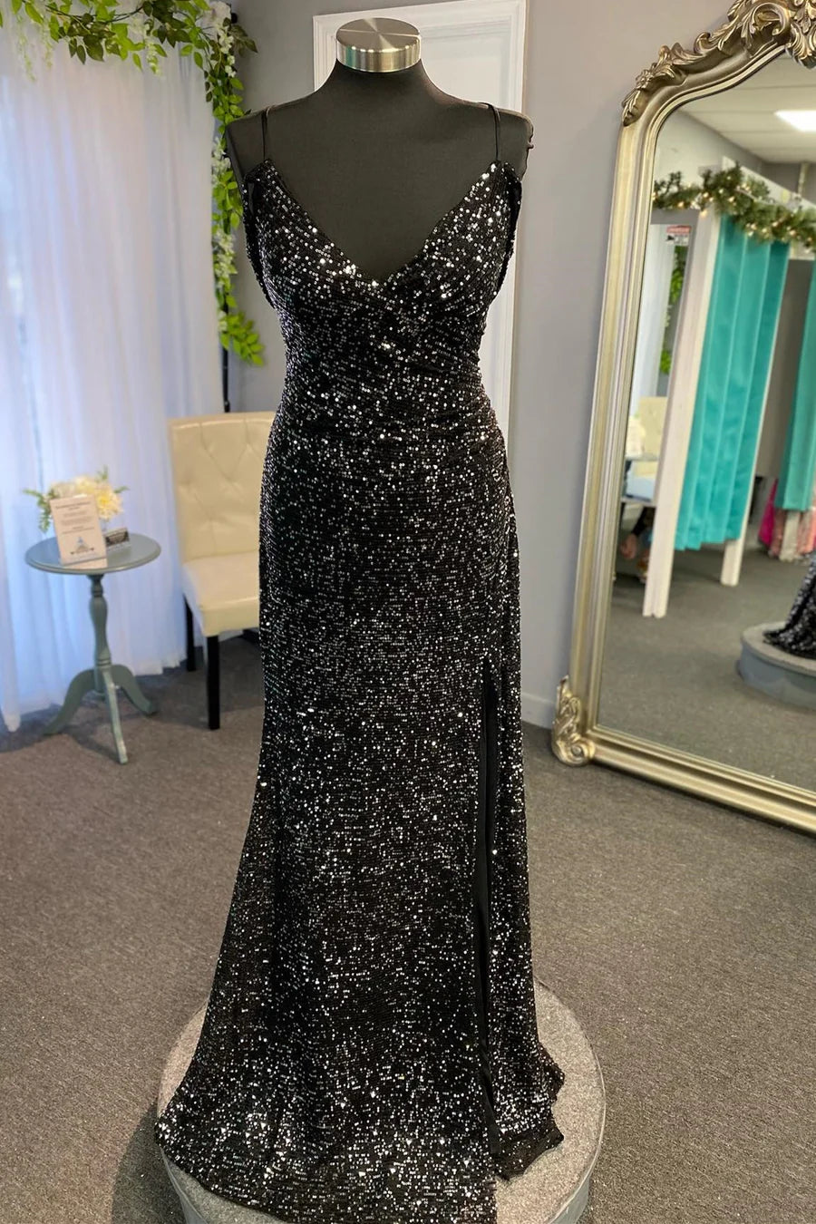 Sequin Surplice Mermaid Long Prom Dress