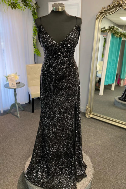 Sequin Surplice Mermaid Long Prom Dress