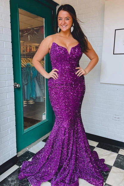 Sequins Trumpet Long Formal Dress with Sweetheart