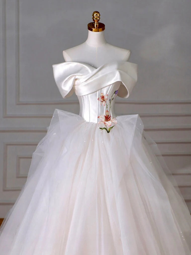 Wedding Dress A-Line Off Shoulder Tulle Long Dress Formal Dress