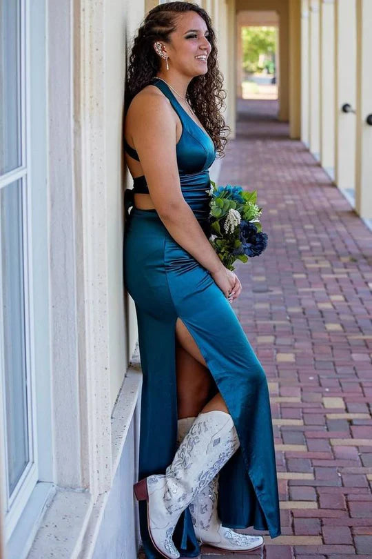 Halter High Slit Tight Long Dress with Lace-Up