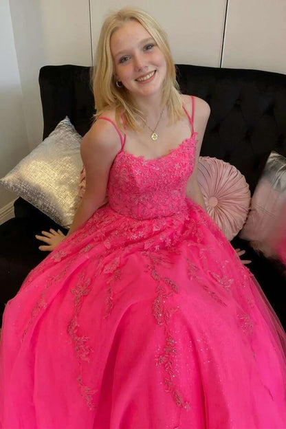 Princess Appliqués Backless Long Prom Gown