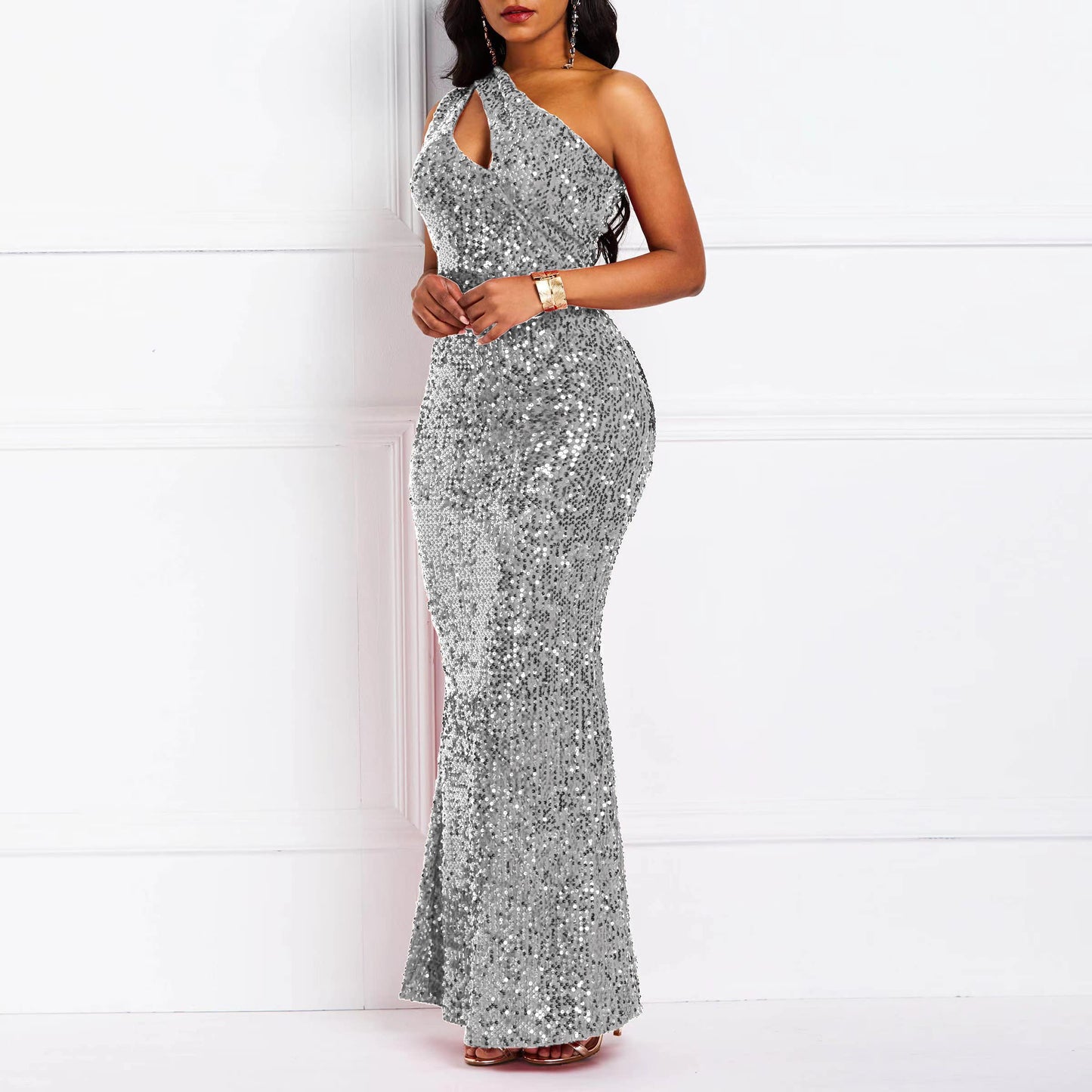 Wedding Guests Dresses Sequins Fashion Sleeveless Oblique Collar Mermaid Women's Maxi Dress Bodycon Dress Party Dress Prom Dresses Formal Wear Dresses