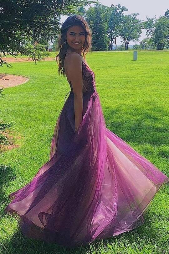 A-line Tulle and Appliques Long Formal Dress