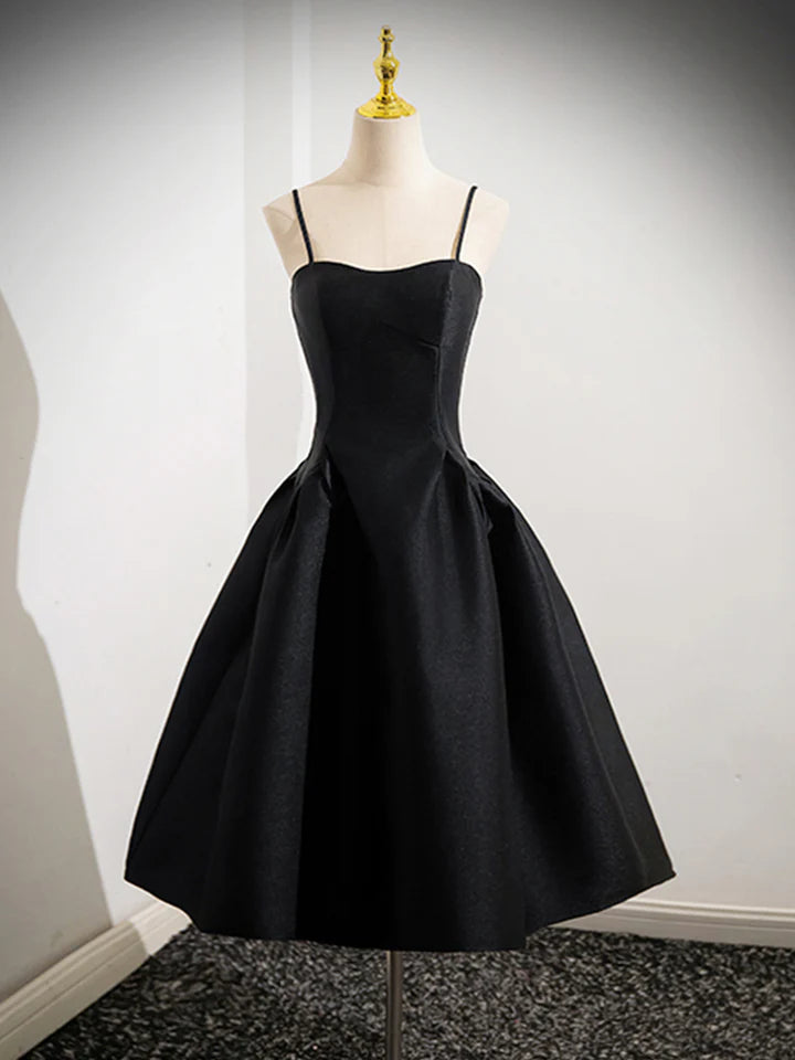 Fashion Hepburn style Simple A-Line Satin Black Temperament Short Formal Prom Dress