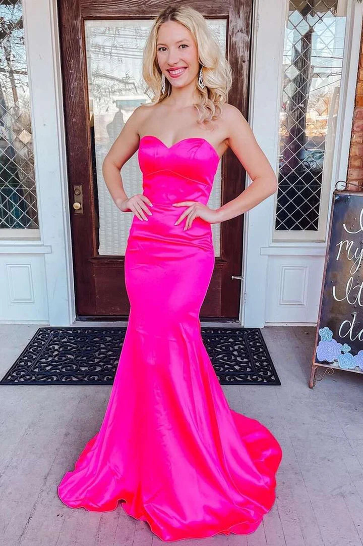 Satin Strapless Lace-Up Back Trumpet Long Formal Dress