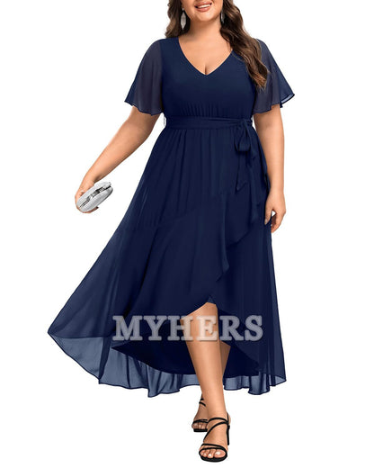 Plus Size Long Dress Chiffon High Low Split Ruffle Bridesmaid Dresses Wedding Guests Dresses