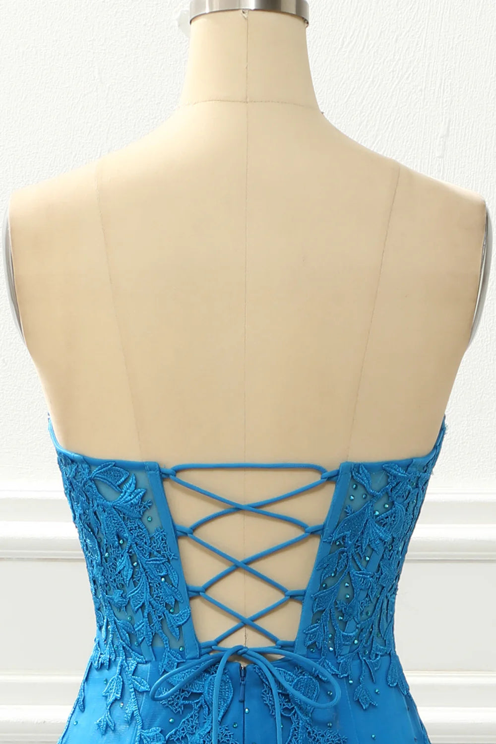 Blue Off-the-Shoulder Strapless Mermaid Slim-fit Prom Dress with Appliques