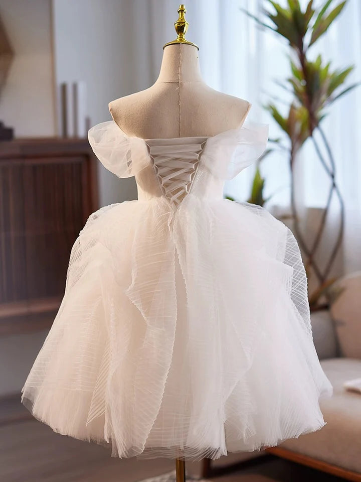 Sweet White Heart-Shaped Collar Tulle Lace Short Fresh lovely Prom Dress