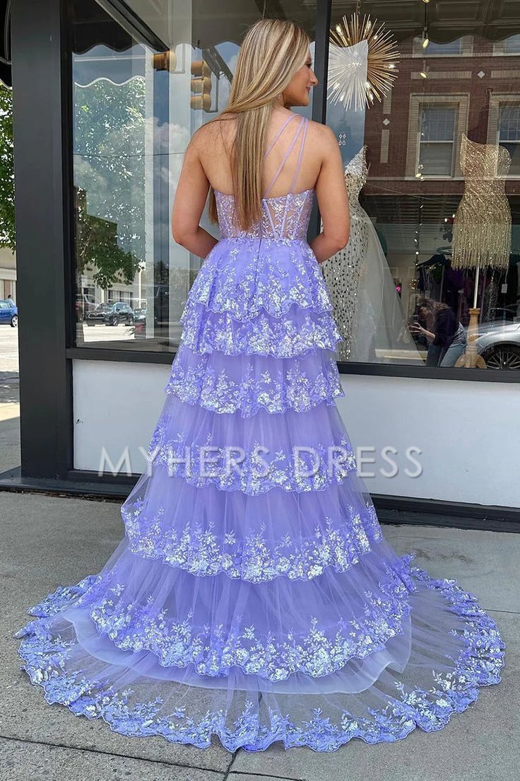 My Hers Ladies Formal Dress Mermaid One Shoulder Tulle Tiered Sequins Appliques High Quality Prom Dress
