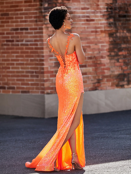 Mermaid Sequin Gown Lace Up Back Prom Dress