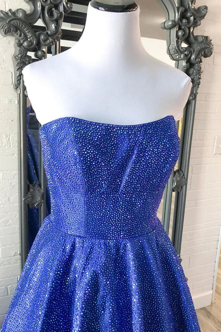 Hunter Green Strapless A-line Long Prom Dress