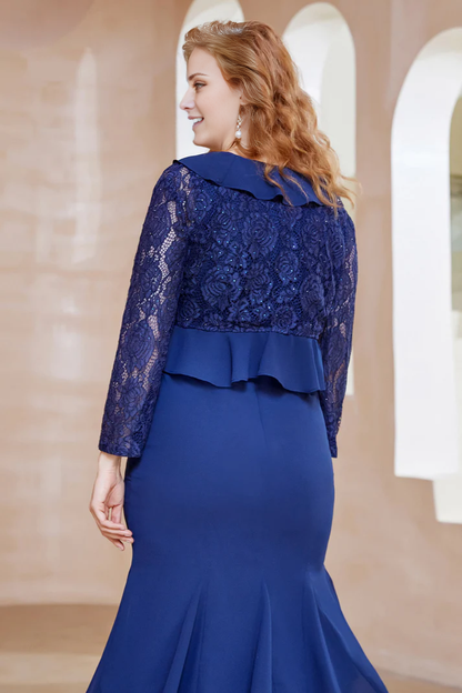 Fall November December Wedding Guest Dress Mother of the Groom / Bride Dresses Sequins Lace Long Sleeves Ruffles Chiffon Dress