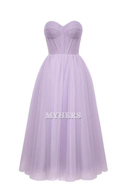 Formal Wear Dresses Wedding Guest Dresses Sweetheart Strapless Puffy Midi Tulle Dress Romantic Atmosphere Evening Dress